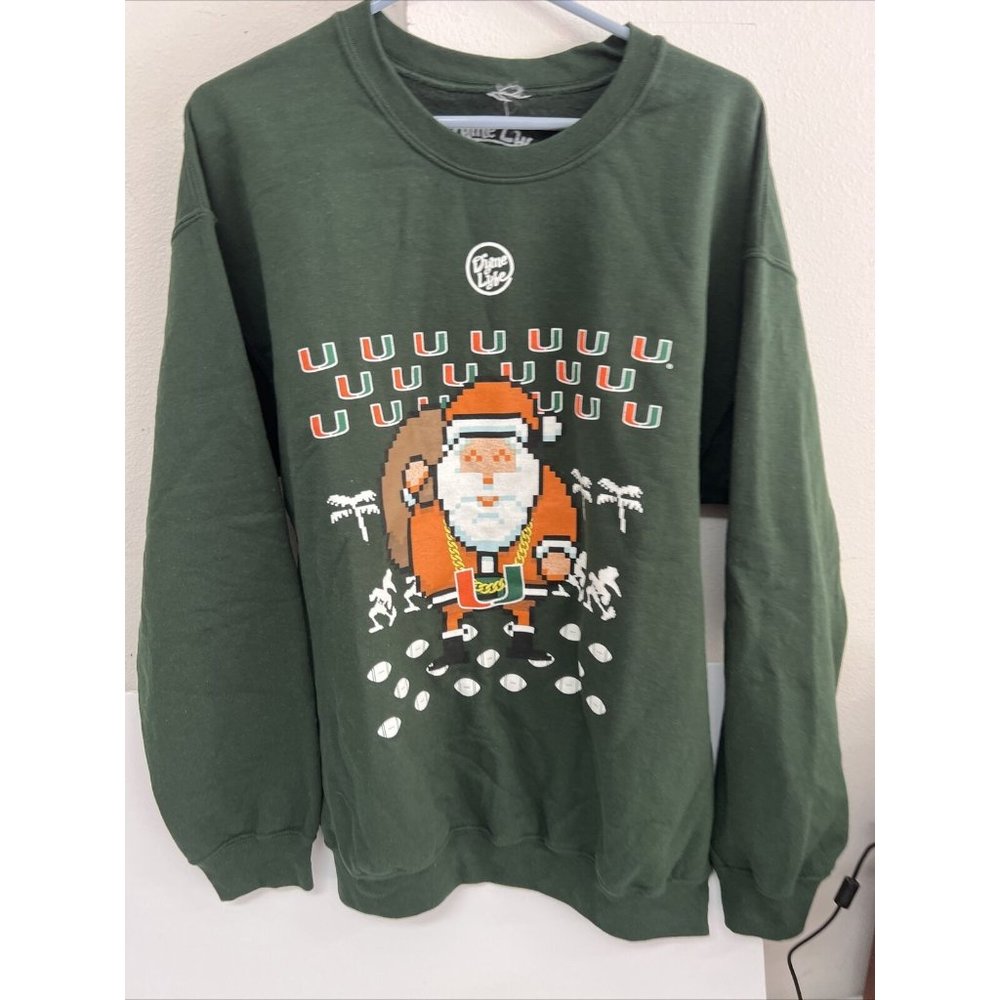 Miami Hurricanes Dyme Lyfe Santa Claus Sweatshirt SZ L Turnover Chain